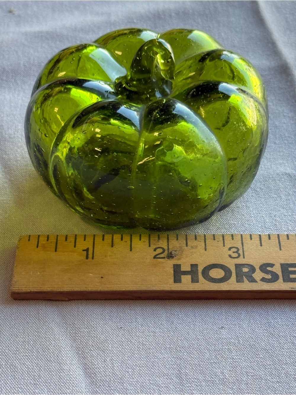 Green Glass Pumpkin Paperweight - Decorative Home Art